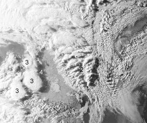 Visible image: Wave clouds, thunderclouds